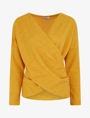 Pull fin uni à col cache-coeur - Jaune moutarde - 1