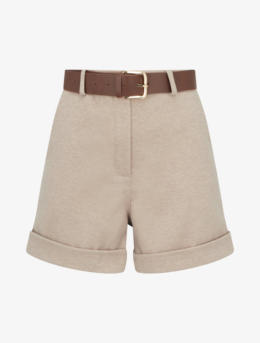 Short à revers ceinturé - Beige - 1
