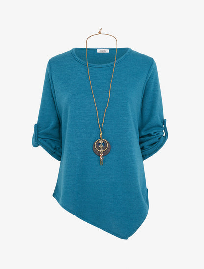 Pull droit à bords asymétriques - Bleu canard - 1