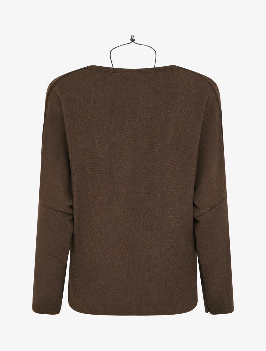 Maglione sottile a tinta unita con collo a cascata - Marrone