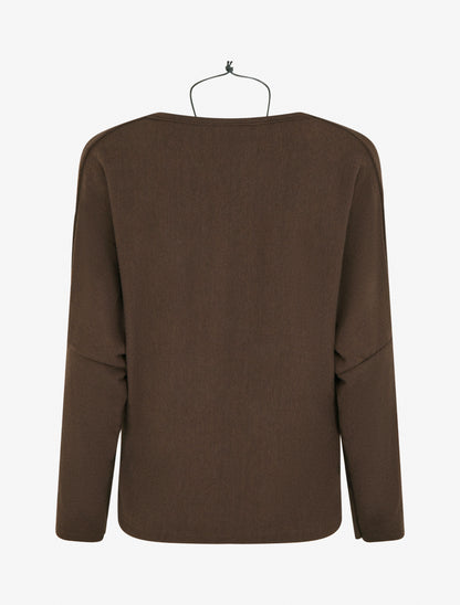 Maglione sottile a tinta unita con collo a cascata - Marrone