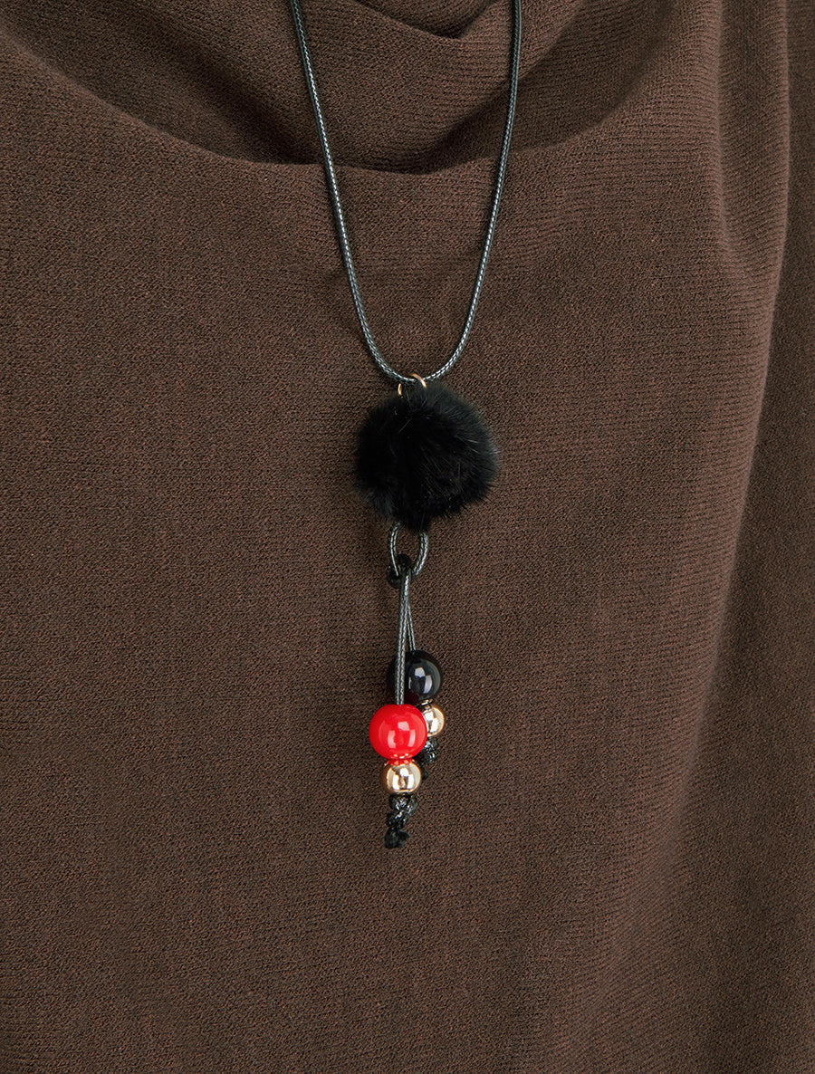 Maglione sottile a tinta unita con collo a cascata - Marrone