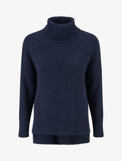 Pull uni à motif texturé géométrique - Marine - 1