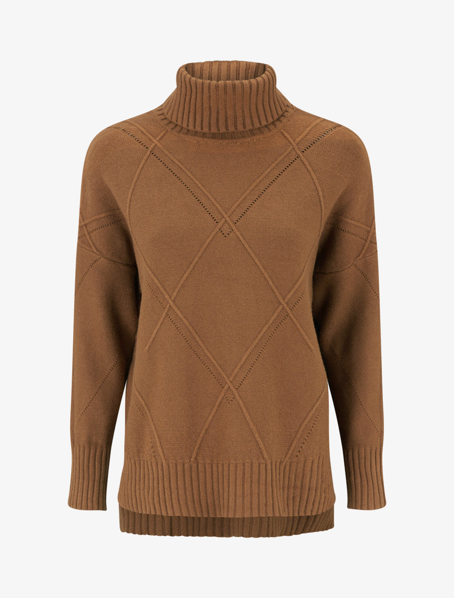 Pull uni à motif texturé géométrique - Camel - 1