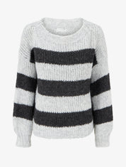 Pull rayé à col rond - Gris - 1