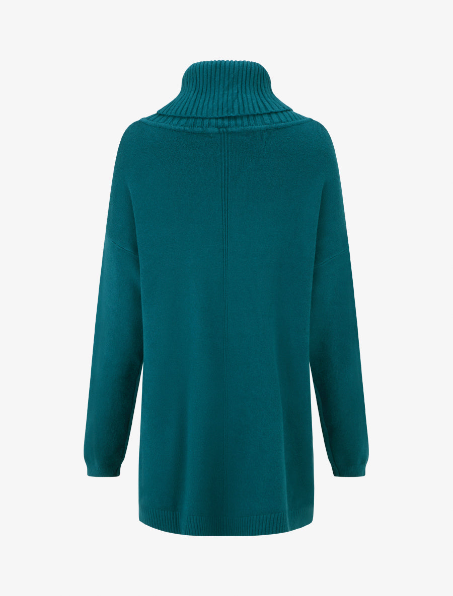 Pull long uni à poches - Bleu canard - 2