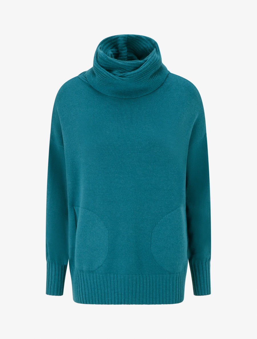 Pull droit à col roulé lâche - Bleu canard - 1