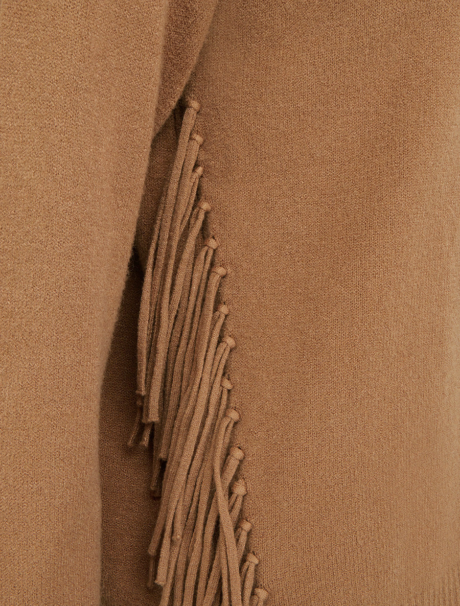 Pull uni à col roulé et franges - Camel - 3