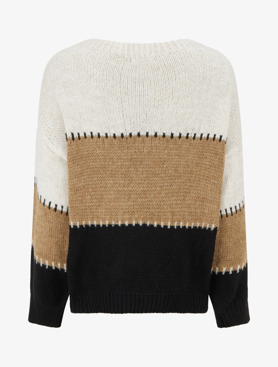 Pull droit à grandes rayures - Beige - 2