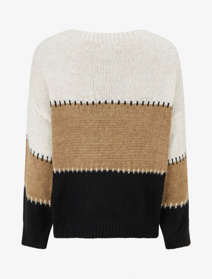 Pull droit à grandes rayures - Beige - 2