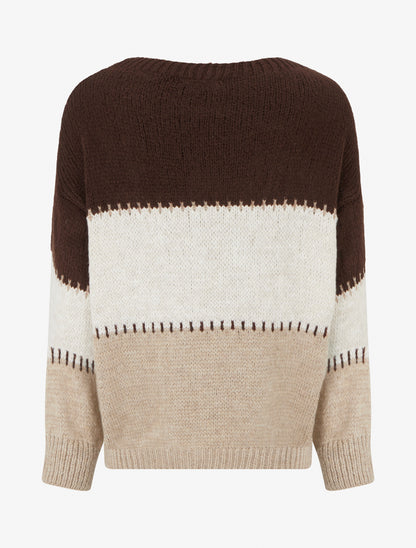 Pull droit à grandes rayures - Marron - 2