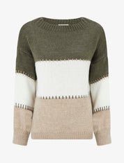 Pull droit à grandes rayures - Kaki - 1