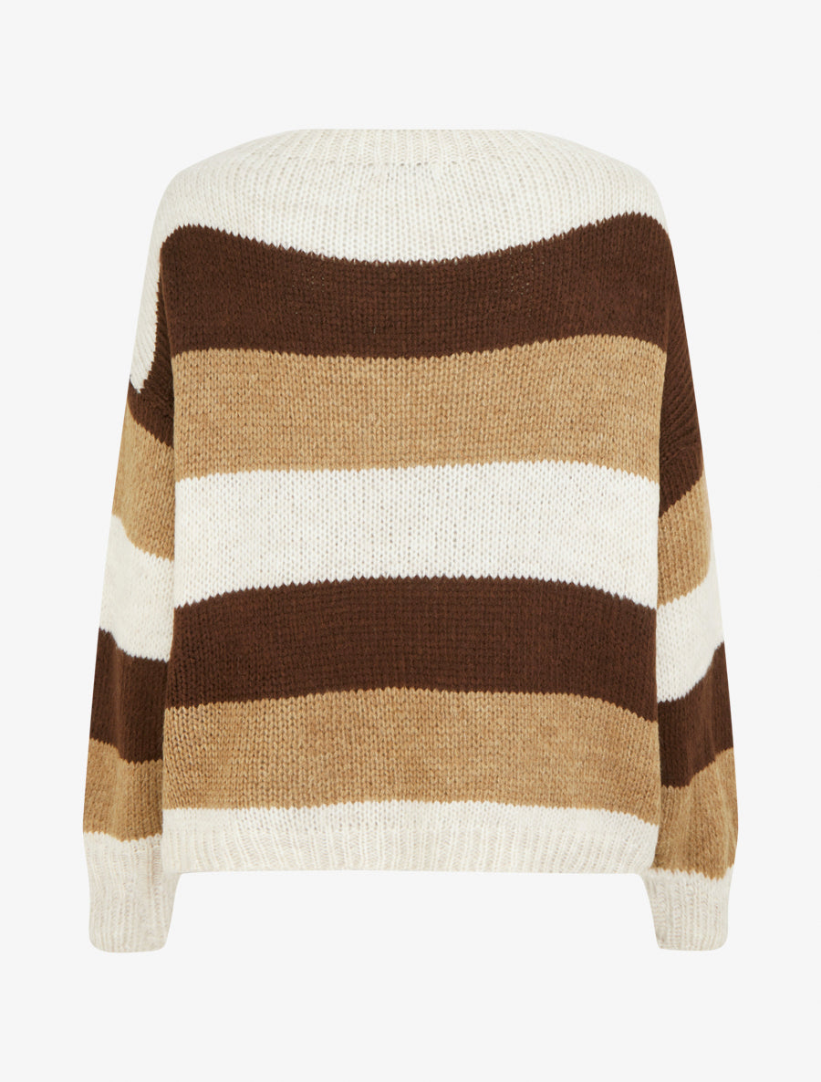 Pull rayé droit à col rond - Beige - 2