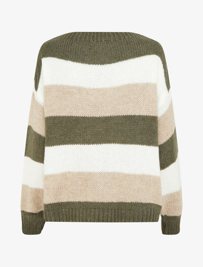 Maglia a righe dritta con collo rotondo - Cachi