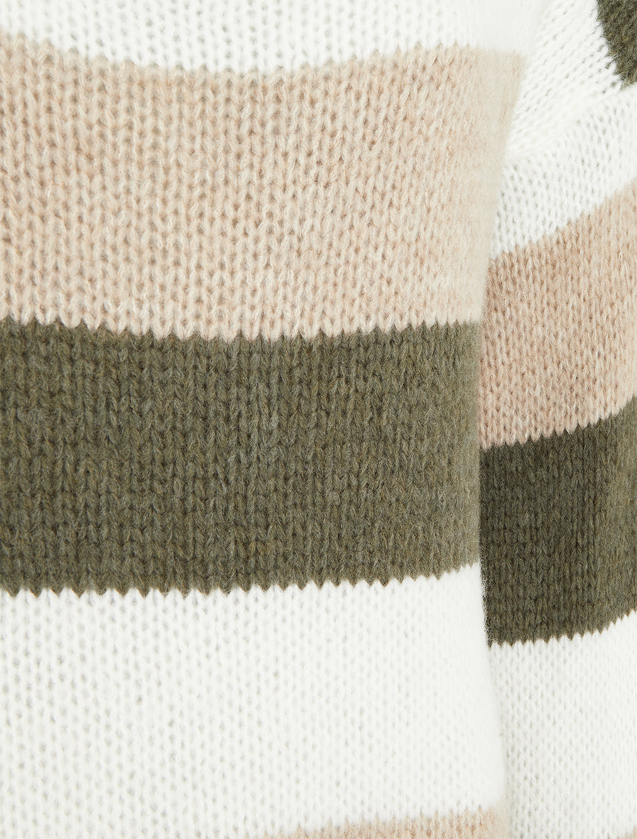 Maglia a righe dritta con collo rotondo - Cachi