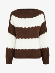 Pull en maille à rayures bicolore - Marron - 1
