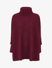 Pull carré style poncho à col roulé - Lie de vin - 1