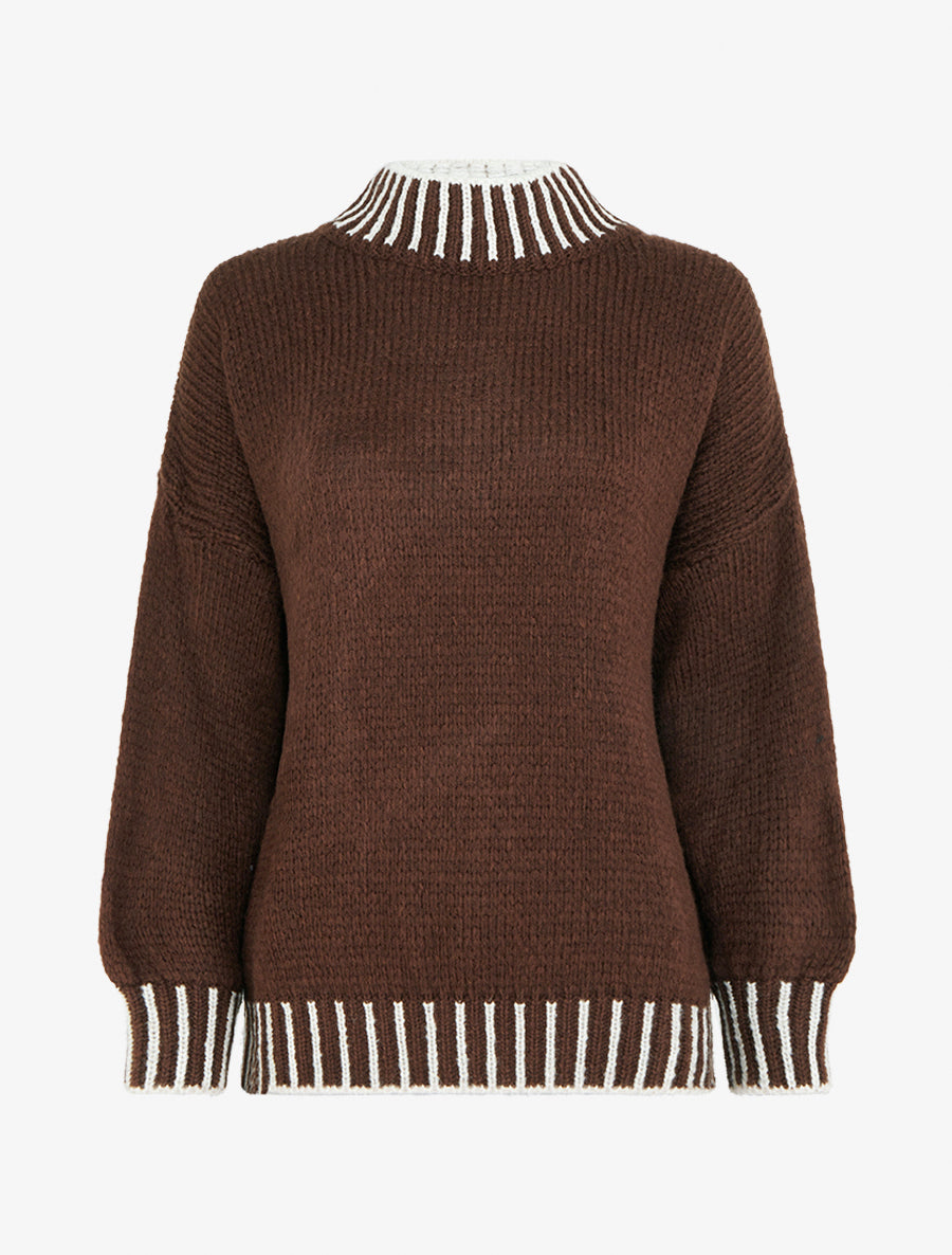 Pull en maille à col montant - Marron - 1