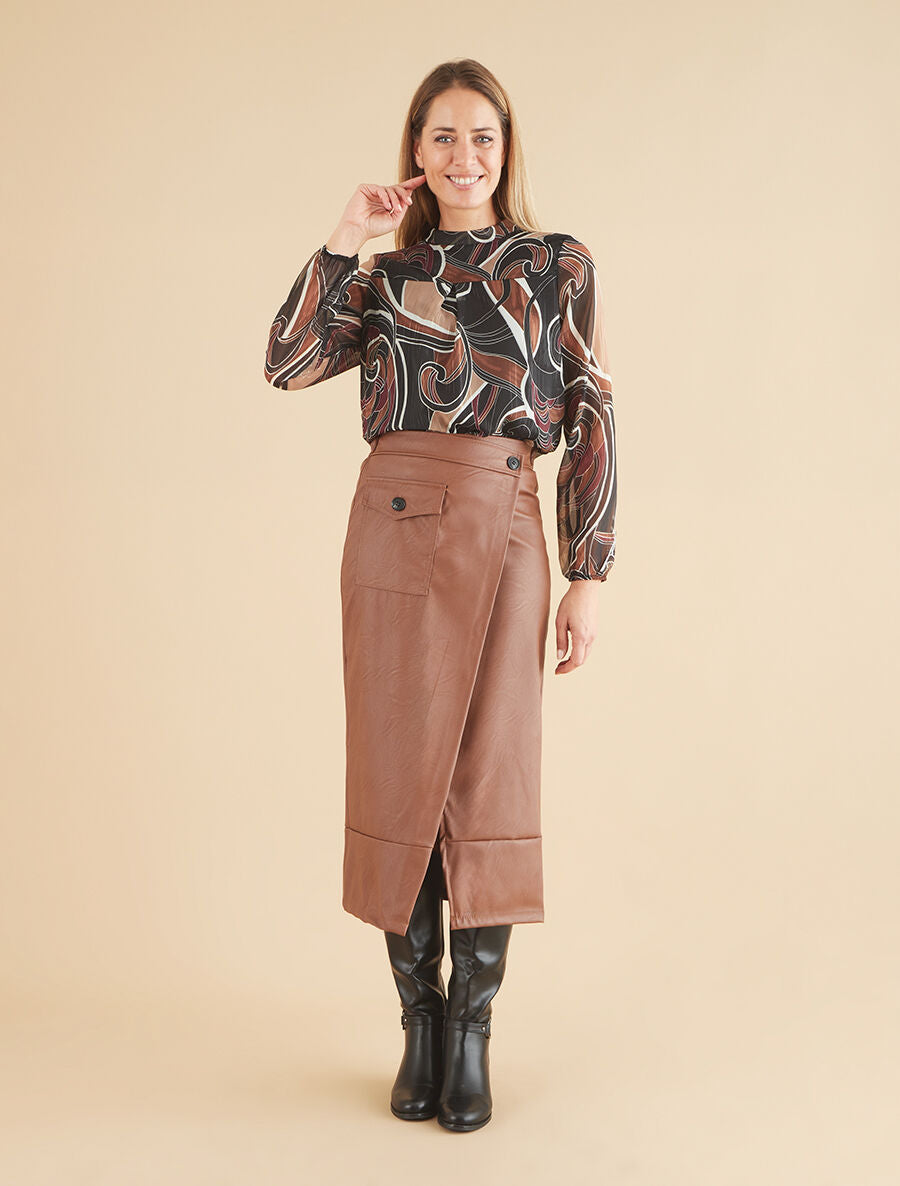 Gonna lunga in similpelle effetto portafoglio Marrone Inspee