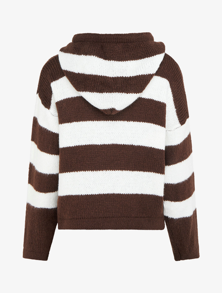 Pull rayé à capuche - Marron - 2