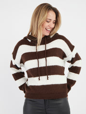 Felpa a righe con cappuccio - Marrone