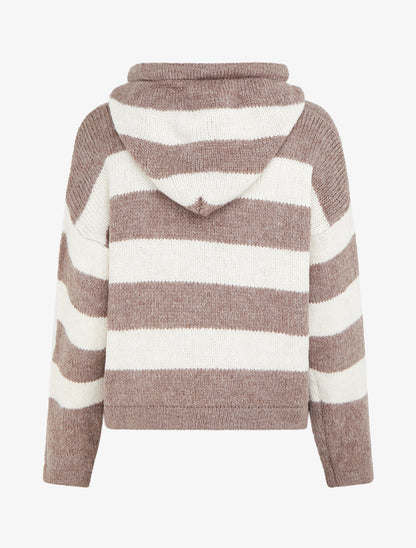 Pull rayé à capuche - Taupe - 2