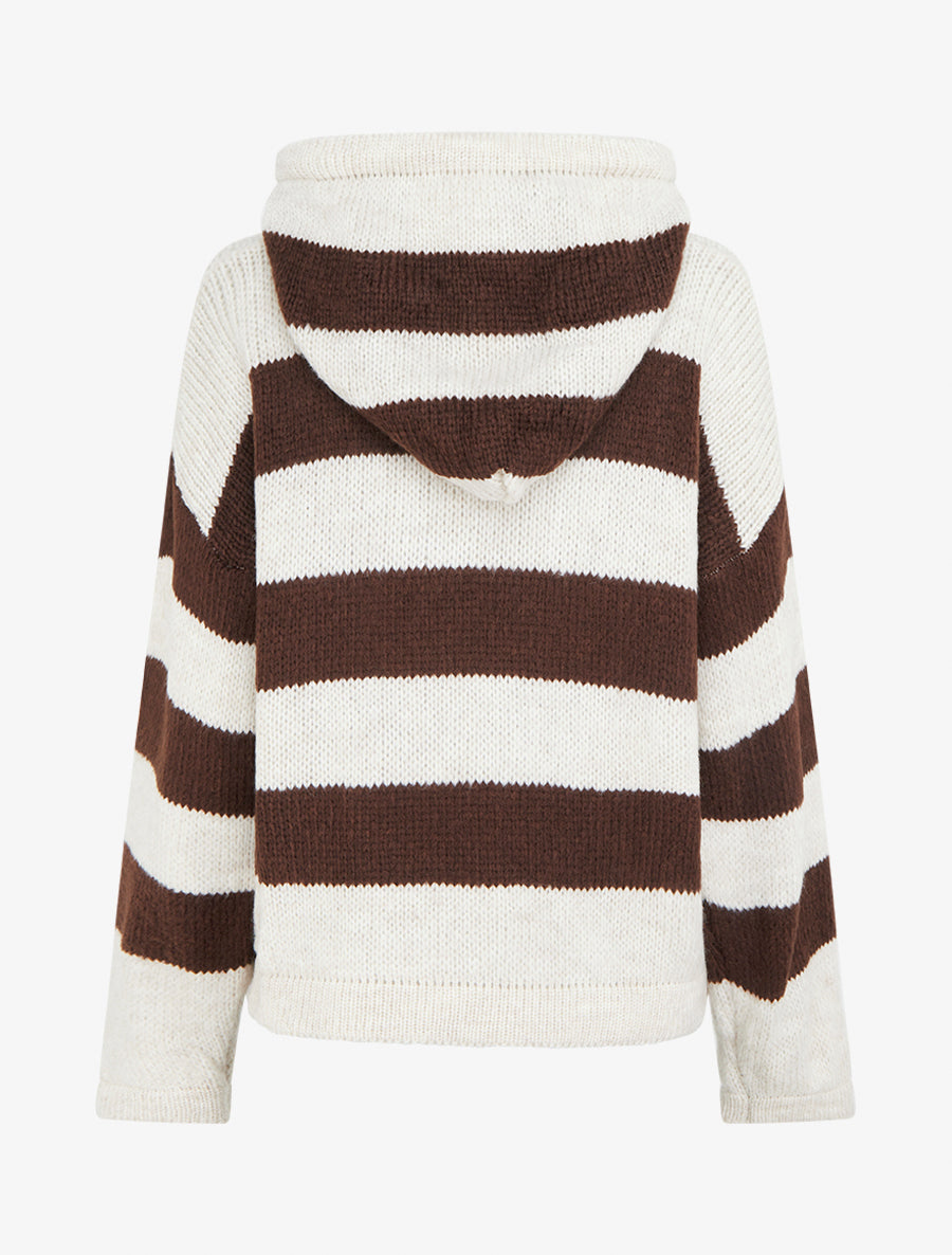 Pull rayé à capuche - Beige - 2