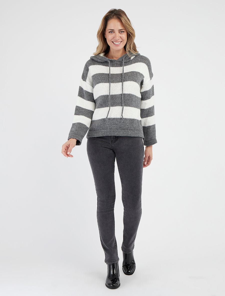 Felpa a righe con cappuccio - Grigio