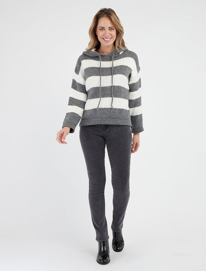 Felpa a righe con cappuccio - Grigio