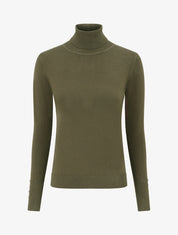 Pull fin à col roulé et boutons décoratifs - Kaki - 1