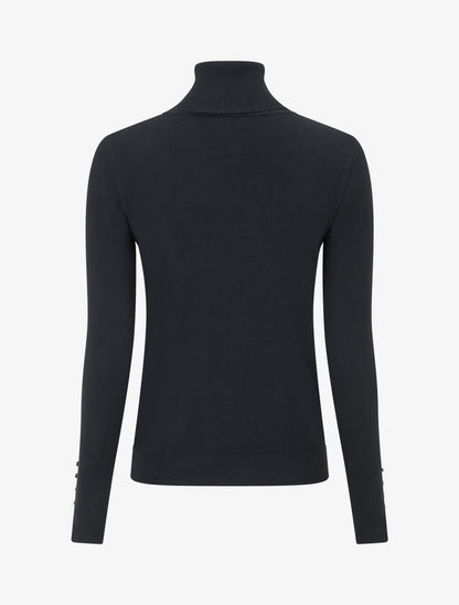 Pull fin à col roulé et boutons décoratifs - Noir - 2
