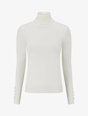 Pull fin à col roulé et boutons décoratifs - Crème - 1