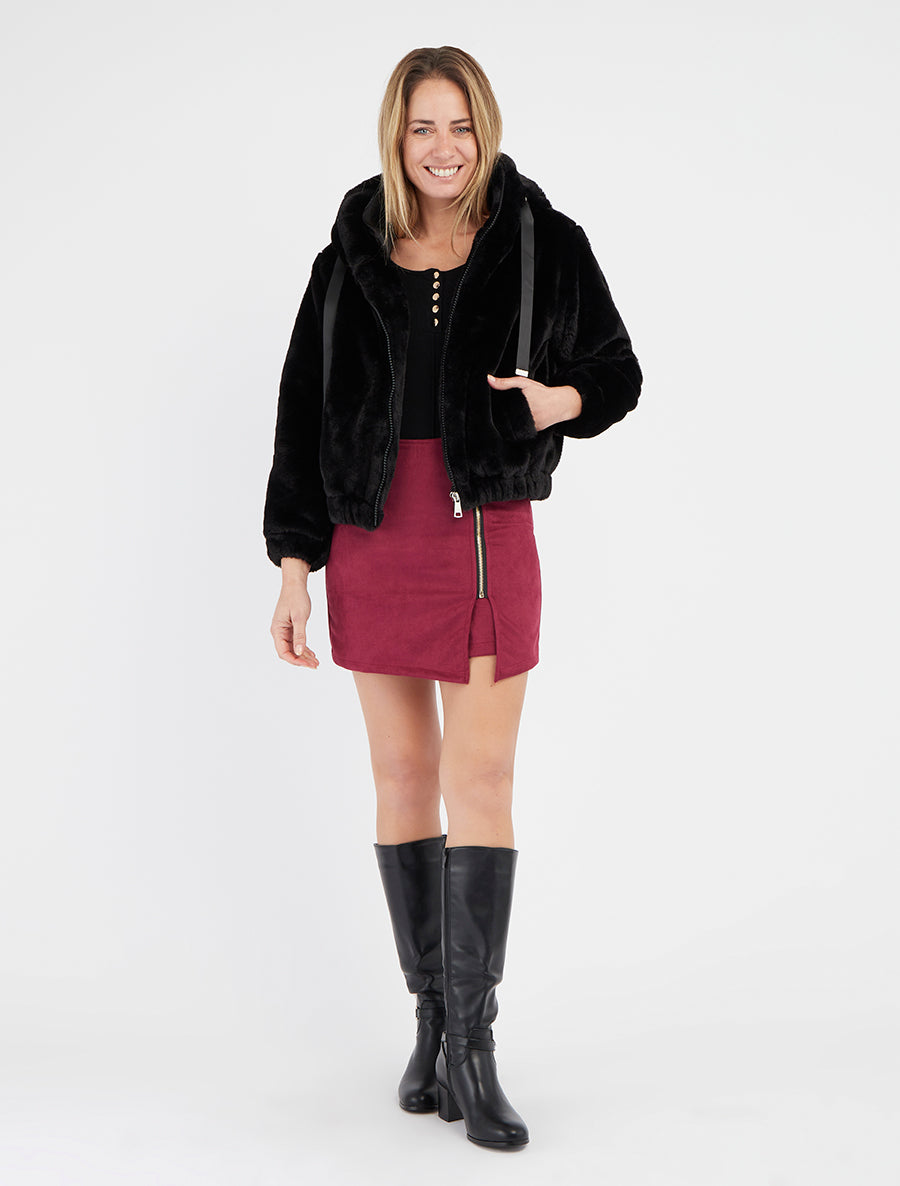 Giacca ampia in pelliccia sintetica - Nero