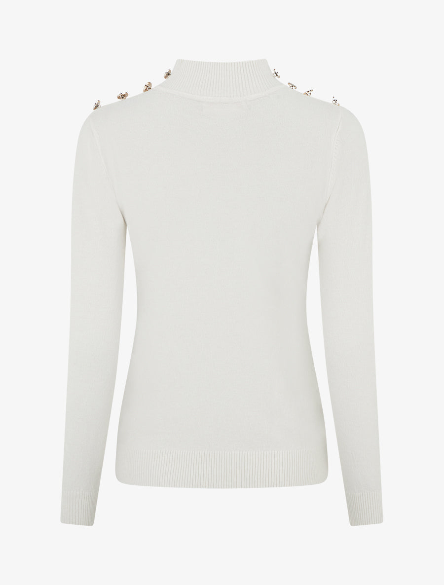 Pull ajusté à col montant et boutons - Écru - 2