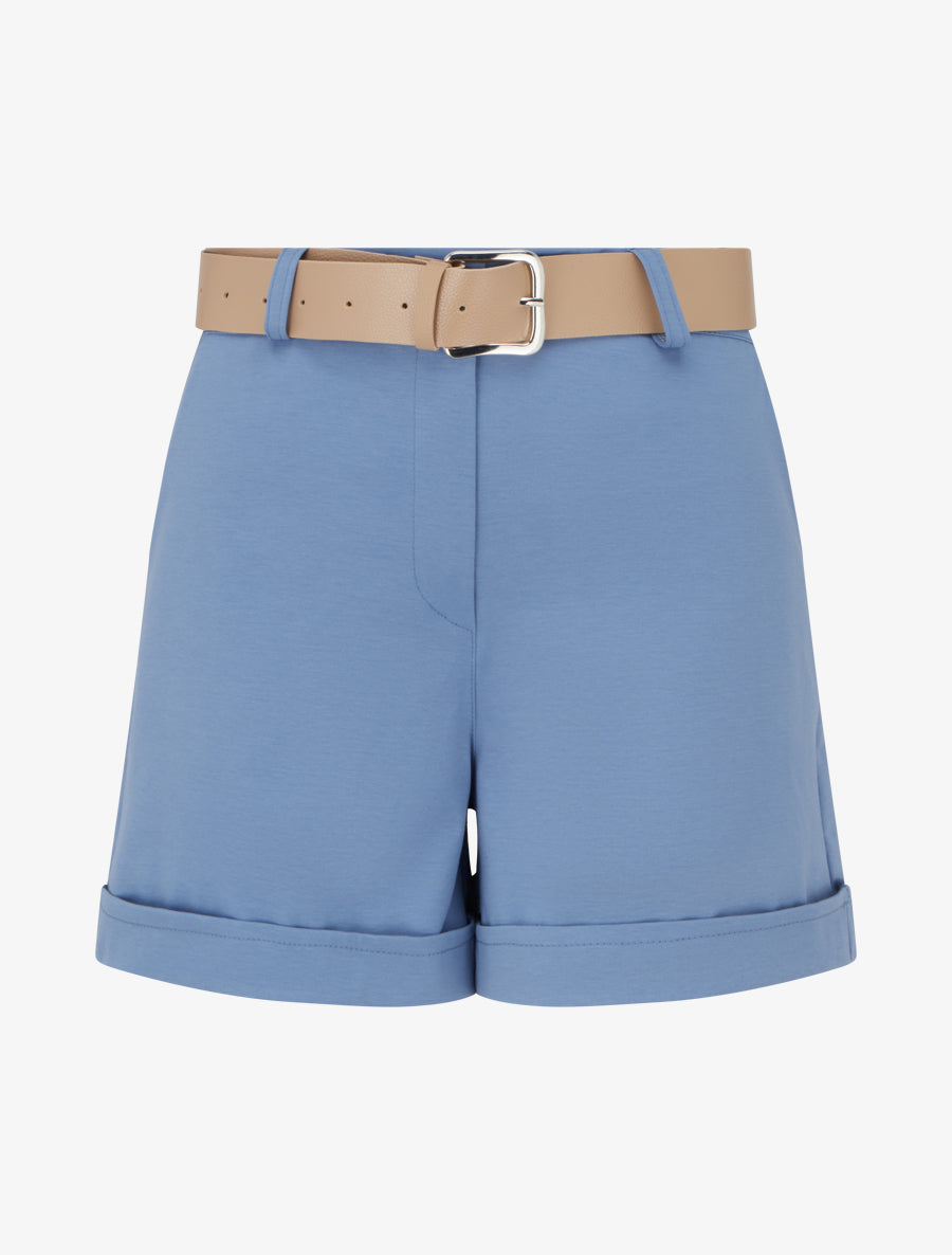 Short ceinturé à revers - Bleu - 1