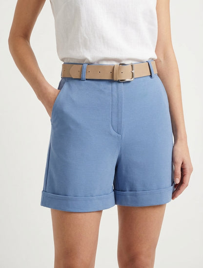 Short con cintura e risvolti - Blu