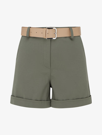 Short ceinturé à revers - Kaki - 1