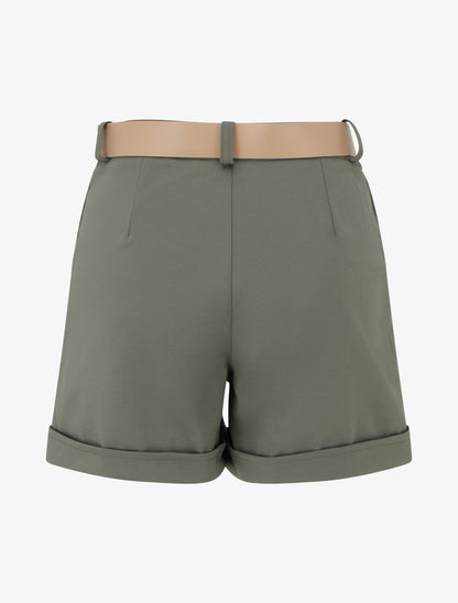 Short ceinturé à revers - Kaki - 2