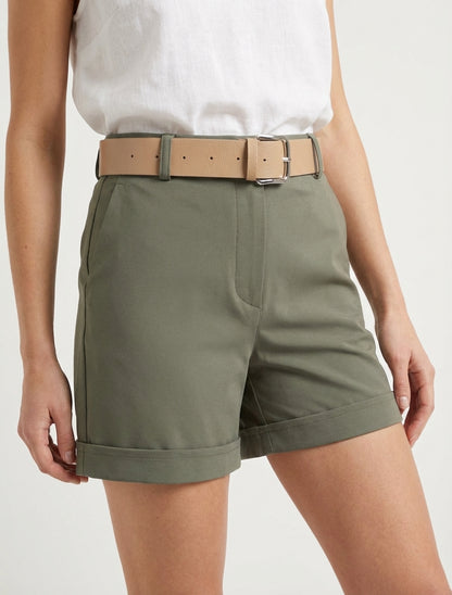 Short con cintura e risvolti - Cachi