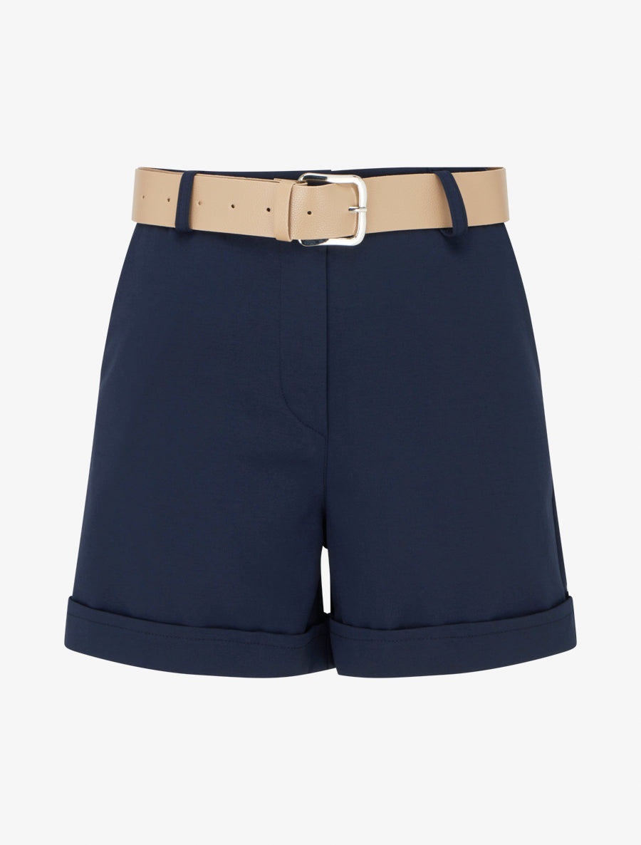 Short ceinturé à revers - Marine - 1