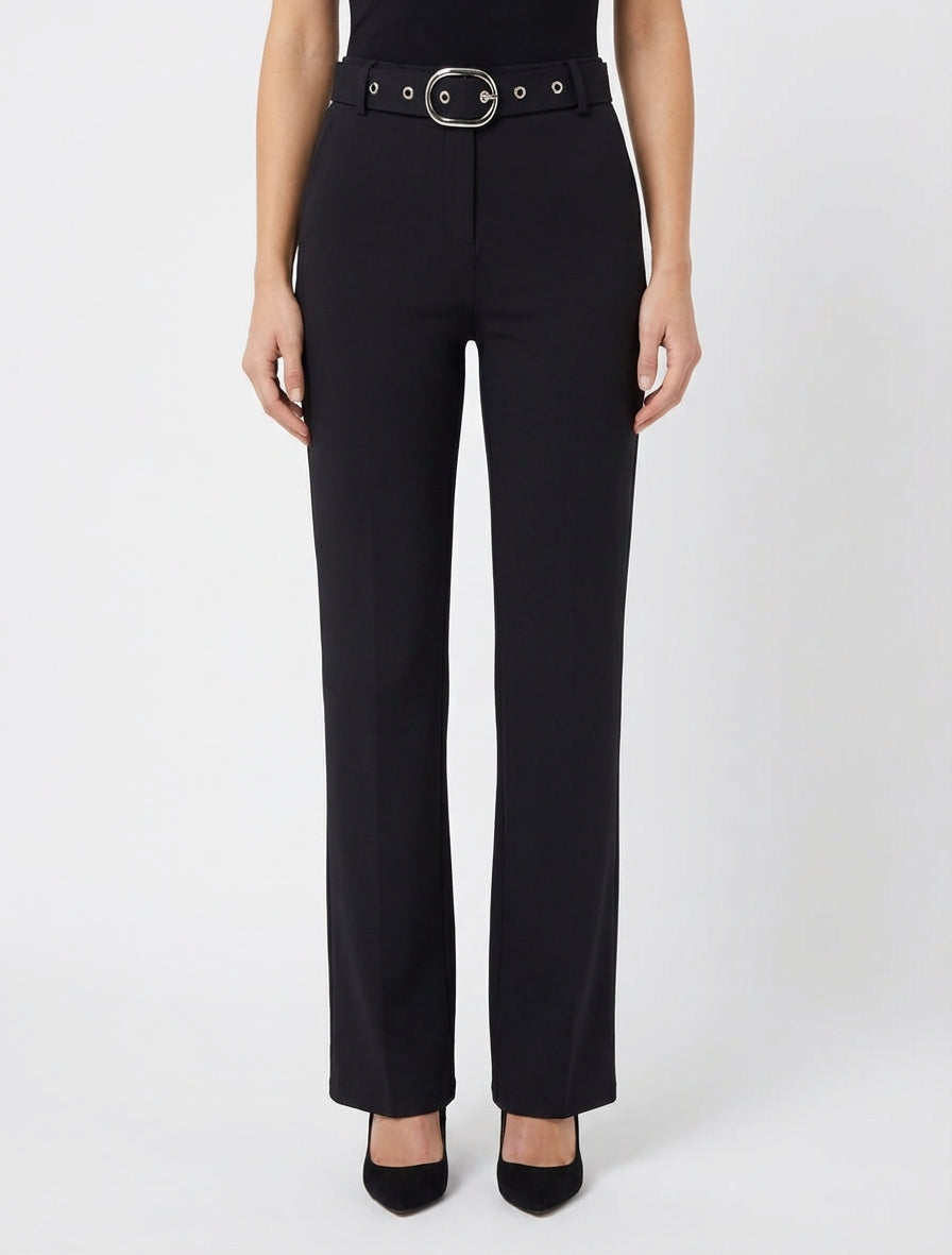 Pantaloni dritti con cintura - Nero