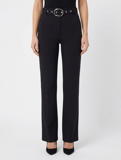 Pantaloni dritti con cintura - Nero