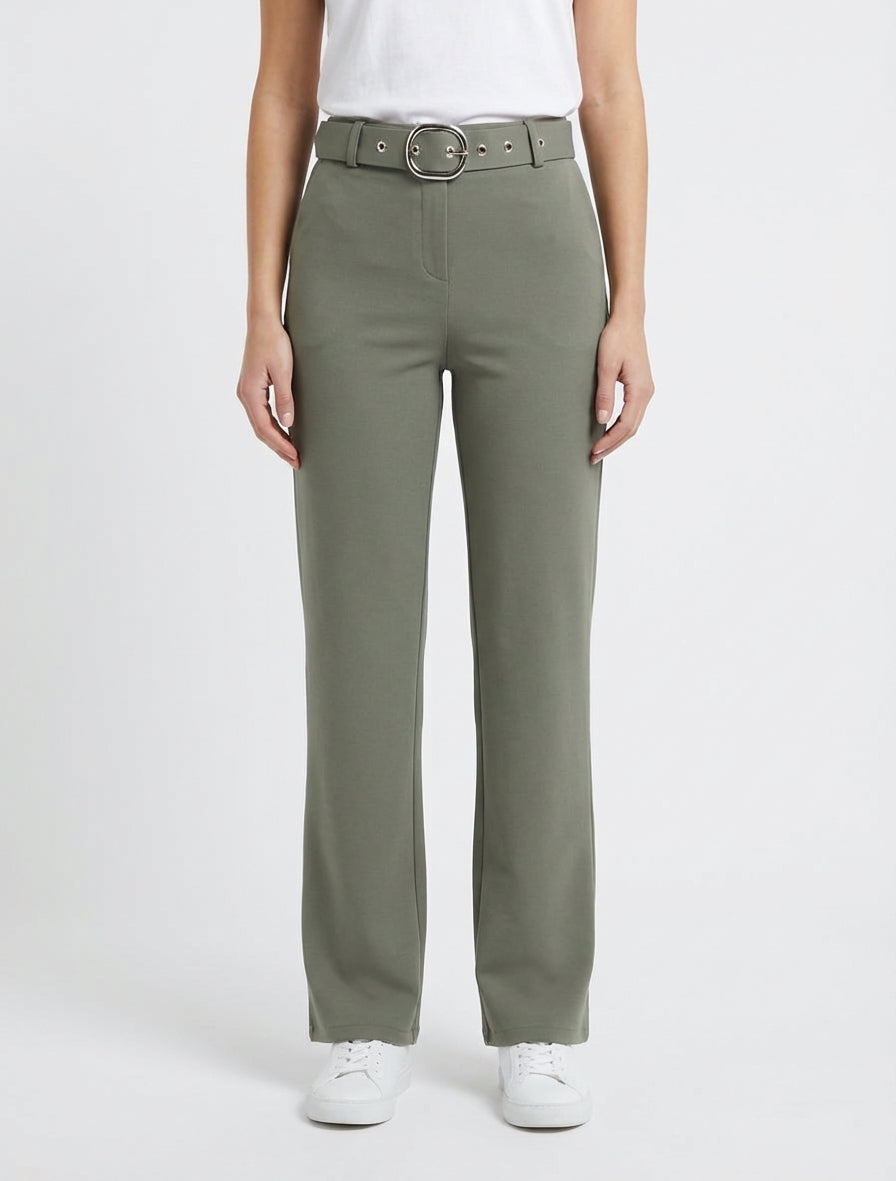 Pantaloni dritti con cintura - Cachi