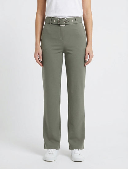 Pantaloni dritti con cintura - Cachi