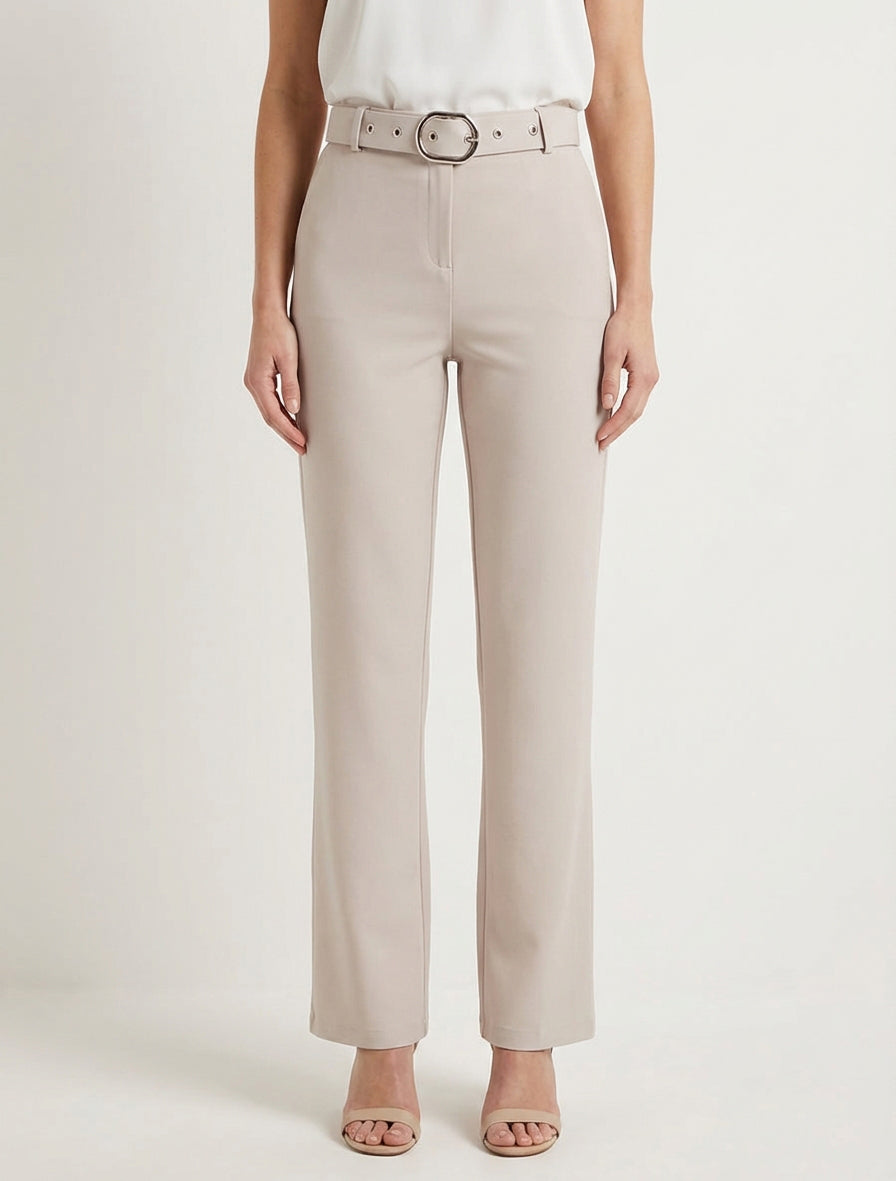 Pantaloni dritti con cintura - Beige