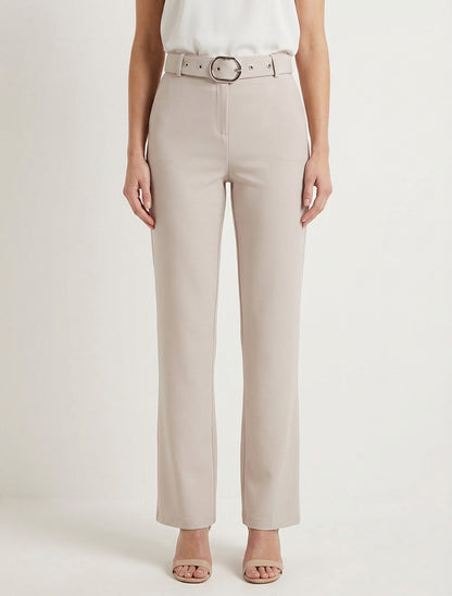 Pantaloni dritti con cintura - Beige
