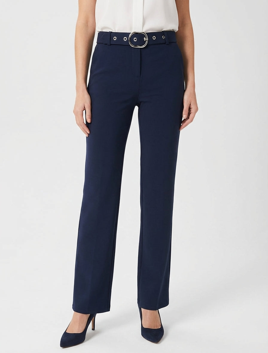 Pantaloni dritti con cintura - Marina