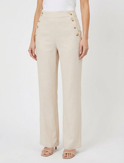 Pantaloni dritti con chiusura a bottoni sui lati - Beige
