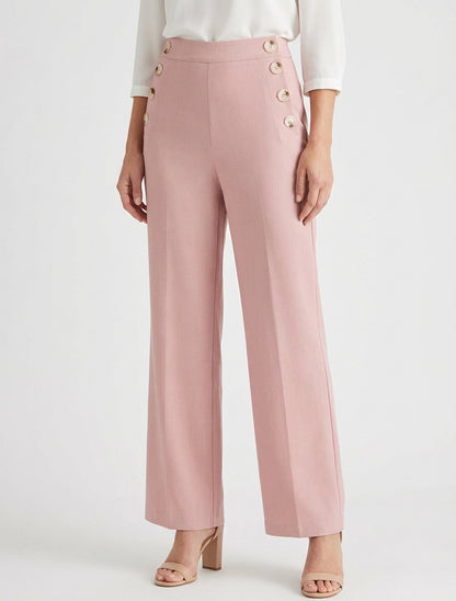Pantaloni dritti con chiusura a bottoni sui lati - Rosa