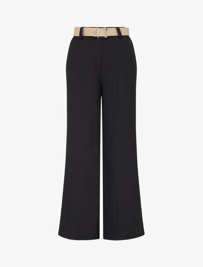 Pantalon droit uni élastiqué - Noir - 1